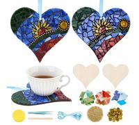 WEBEEDY 2 Ensemble de Kits de Mosaïques DIY pour Adultes Kit D'Artisanat de Mosaïque de Sous Verre en Mosaïque de Verre avec Base en Bois Ruban Perles de Semences et Plus pour Noël