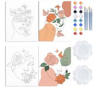 WEBEEDY 2 Ensemble de Peinture Portrait Bohème Pré Dessiné Sur Toile 2 pack avec Peintures 20x25cm Pinceaux et Palette Kit de Cadeaux de Fête Sip And Paint pour la Décoration de Noël