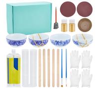 WEBEEDY 2 Ensemble de Réparation Kintsugi Doré pour Débutants Kit D'Art de Réparation Japonais avec Tasses en Céramique D'Entraînement Colle pour Réparer des Céramiques Significativement Brisées Verre