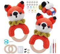 WEBEEDY 2 Ensemble hochet en Bois à Faire Soi Même avec Kit de Crochet Renard pour Débutants Adultes Secoue Secoue en Bois avec Clochettes Kit de Démarrage en Crochet D'Animaux avec Fils Farce Outils