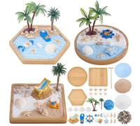 WEBEEDY 2 Mini Jardin Zen pour Bureau Kit de Jardin de Sable Japonais pour Adultes Bureau Décoration de Bureau Plage Ensemble de Bacs à Sable avec 3 Bacs à Sable, Outils et Objets Décoratifs