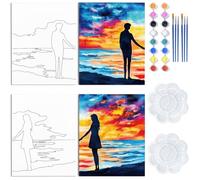 WEBEEDY 2 Pack Kit de Peinture sur Toile pour Adulte Couple Kit de Peinture pour Soirée pour Peindre et Boire, Thème de l'Amour Fournitures de Fête pour Noël et la Saint-Valentin, 20x25cm