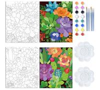 WEBEEDY 2 Pack Thème Fleur Toile Pré Dessinée Toile Pré Imprimée pour Peinture DIY Coloriage Floral Toile Pré Dessinée Contour Peinture 8x10 Pouces Débutant Peinture Acrylique DIY