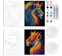 WEBEEDY 2 Packs de Peinture à Siroter et à Peindre pour Adultes Comprenant un Canevas Pré Dessiné de Lion Coloré Idéal pour les Soirées en Couple Toile Pré Imprimée avec Cadre 20x25cm
