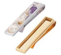 WEBEEDY 2 pcs attaches de cravate rectangle plaqué or/argent réglages à chambre vide en acier inoxydable barres de cravate classiques plateau de sertissage pinces à cravate pour mariage anniversaire