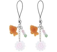 WEBEEDY 2 PCS Breloque de Téléphone Poisson Japonais avec Narutomaki Gâteau de Poisson Taiyaki Pendentifs Perlés Colorés et Lanière Noire pour Voiture Sac Décoration de Portefeuille Suspendu