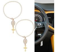 WEBEEDY 2 PCS Chapelet de Voiture Catholique avec Pendentif de Roue de Direction avec Breloque de la Vierge Marie et Crucifix Décoration de Protection Religieuse pour Voiture 13.5cm