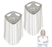 WEBEEDY 2 PCS Épaulette à Pompon Strass Épaule Badge Chaîne à Pompon Patch Épaulette en Cristal Perle avec Pompon pour Hommes et Femmes Accessoires D'Uniforme (Argent)