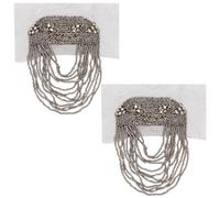 WEBEEDY 2 PCS Épaulettes à Chaîne à Pompons Détachables Faits à la Main en Perles Feuilles Pompons Épaulettes en Strass Faits à la Main Écussons D'Épaule Accessoires D'Uniforme (Argent)