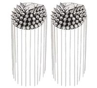 WEBEEDY 2 PCS Épaulettes à Franges en Métal Rivet Tassel Chaîne de Liaison Perles Punk Badge D'Épaule Détachable Épaulette pour Costumes de Performance (Argent)