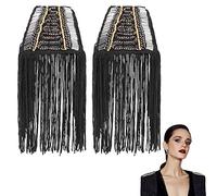 WEBEEDY 2 PCS Frange Épaule Pièces Gland Chaîne Strass Punk Frange Épaulettes Badge Noir Épaules Patchs Gland Chaîne Costume Cristal Epaulette Frange Épaule Badge pour Danse Punk Costume