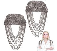 WEBEEDY 2 PCS Main Perles Feuilles Glands Patchs Épaulettes Épaule Applique Gland Chaîne Collier Patchs Badge Frange Épaule Badge Strass Applique pour Costume de Danse de Mariage
