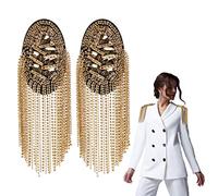 WEBEEDY 2 pcs Métal Gland Lien Chaîne Epaulette Strass Gland Epaulette Perlé Cristal Épaulettes Badge Broche Pins Punk Epaulettes pour Hommes Femmes Uniforme Accessoires (Or)