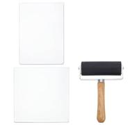 WEBEEDY 2 Pcs Plaques en Gel pour Impression,Plaques Gelli Réutilisables avec Rouleau en Caoutchouc et Baren,Fournitures de Gravure DIY pour Art Multimédia,Création de Cartes,12.7x17.7cm/15.2x15.2cm