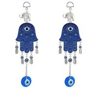 WEBEEDY 2 Pcs Turc Bleu Mauvais Œil Protection Charme avec Hamsa Main Amulette Tenture Murale Décoratif Charme Décor À La Maison pour Bonne Chance et Bénédictions
