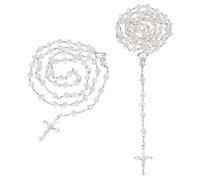 WEBEEDY 2 Pièces Cristal Perles Chapelet Collier Sainte Marie Croix Prière Perles Collier pour Prière Quotidienne Décor à la Maison Cadeaux