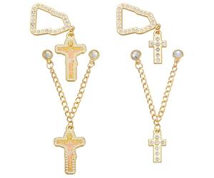 WEBEEDY 2 Sets 4 Styles Or Mexique Croix Chapeau Broche Épingles Religieuses Chaîne Chapeau Broches Strass Broche de Chapeau de Baseball Décoration pour Noël Cadeau de Pâques de Thanksgiving