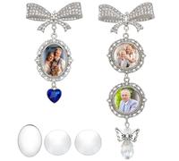 WEBEEDY 2 Style Broche à nœud en Strass avec Pendentif Photo et Breloque Coeur Broche Mémorial pour Mariage, Charme Bouquet Broche Décorative pour Anniversaire