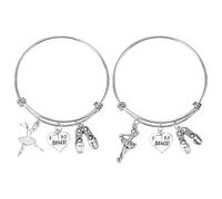 WEBEEDY 2 Styles Bracelet de Danse avec Danseuse de Ballet, Breloque Chaussures de Ballet, Bracelet Extensible en Acier Inoxydable J'aime danser, Bijoux à Breloque, Cadeaux pour la Danse, Argent