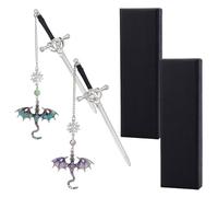 WEBEEDY 2 Styles Marque Pages Wing Dragon Sword Cool Flying Dragon Metal Bookmark Vintage Marque Page avec Pendentif Dragon Pompon Marquepages pour Hommes Cadeau de Graduation
