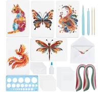 WEBEEDY 20 Ensemble de Cartes de Quilling DIY Colorées avec des Animaux pour Adultes 5 Styles Chat Papillon Libellule Kit de Fabrication de Cartes en Quilling avec Outils de Quilling et Instructions
