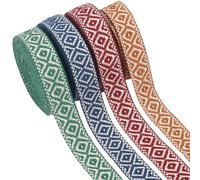 WEBEEDY 20 Yards Ruban Jacquard Ethnique Double Side Vintage de 4 couleurs Ruban Tissé Brodé de 2.5cm de Large Bordure à Franges en Tissu Boho pour Couture Artisanale