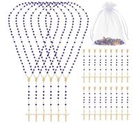WEBEEDY 24 Ensemble de Perles de Chapelet Catholique Collier de Chapelet en Cristal Bleu avec Croix du Christ Crucifié et Sacs en Organza Cadeaux Catholiques de Rosarios pour la Première Communion