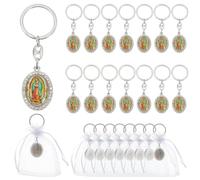 WEBEEDY 24 Ensembles de Porte Clés Notre Dame de Guadalupe Vierge de Guadalupe Llaveros Porte Clés Catholique avec Sacs en Organza Cadeau de Baptême de Première Communion