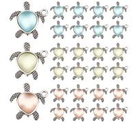 WEBEEDY 24 Pièces de Pendentif de Tortue de mer pour la Fabrication de Bijoux, Perles de Tortue en Alliage avec Pierre de Rhin Rose/Bleu/Blanc, Charms de Plage de l'Océan