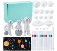 WEBEEDY 25 Kit de Projet du Système Solaire DIY Comprenant Un Astronaute Un Modèle du Système Solaire et des Boules de Mousse Planétaires Arrière Plan en Feutre 12 Pigments de Couleurs pour Noël