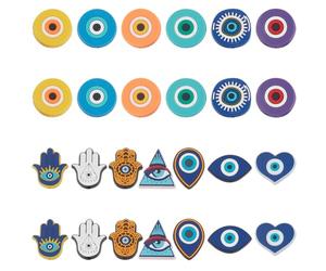 WEBEEDY 26 PCS 13 Styles Œil du Mal Perles Focales en Silicone Œil du Diable Hamsa Perles Focales pour les Mains PVC Souple Perles pour stylos perlables Porte-clés Bijouterie, Trou : 3mm