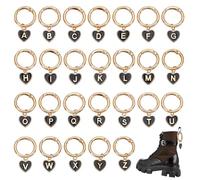 WEBEEDY 26 Styles Noirs Lettre Coeur Charme Alphabet Pendentifs Lacet Charms avec Anneau de Printemps, Anneau Ouvert pour Sneaker Boots Sandal Casual Shoes Decor,1.6x1.5cm