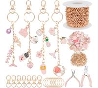 WEBEEDY 263 Pièces Kit de Création de Porte-Clés en Or Kit de Breloques pour Sac avec 100 breloques roses,20 Clips de Porte-Clés,5M de Chaîne de Prolongation, Pince à Bijoux pour la Création de Bijoux
