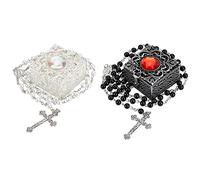 WEBEEDY 2pcs Ensemble de Chapelet, Chapelet Perles Croix Collier Catholique avec Boîte à Bijoux, Cadeaux de Première Communion pour Garçons Filles Baptême Party Favors