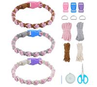 WEBEEDY 3 Ensemble de Collier pour Chat en Macramé Fait Main Collier pour Chat Ajustable avec Kit de Fabrication de 24 m Corde en Coton 4 Couleurs Douces Outils et Instructions pour Débutants Adultes