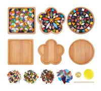 WEBEEDY 3 Ensemble de Dessous de Verre en Mosaïque à Faire Soi-Même Carreaux de Mosaïque pour Travaux Manuels Kits de Mosaïque en Verre de Couleurs Mélangées avec Dessous de BambouVerre(3 Formes)