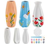 WEBEEDY 3 Ensemble de Peinture Sur Poterie pour Vase 3 Peignez Votre Proprevase Kit de Peinture Céramique pour Adultes Vase Non Peint avec Bord en Losange pour Soirée de Peintures Artistique(3 formes)