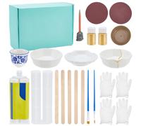 WEBEEDY 3 Ensemble de Réparation Kintsugi Kit Japonais de Réparation à Or avec Tasse et Assiette D'Entraînement Colle pour Débutants pour Réparer la Céramique Cassée Cadeau Artisanat D'Art en Poterie