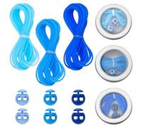 WEBEEDY 3 Ensembles 3 Couleurs Cordes de Barbier à Tricoter et 2 Trous de Fermeture de Cordes en Plastique avec Boîte de Rangement, Blue Stitch Holder Cord Markers Knitting Needle Stoppers