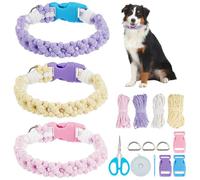 WEBEEDY 3 Kit Collier Macramé pour Chien pour Adultes Débutants Kit de Nœuds pour Collier Macramé avec 4 Couleurs 60 m Cordon Coton et Instruction Ajustable Collier Artisanal pour Animaux de Compagnie