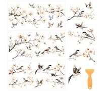 WEBEEDY 3 Pièces Autocollants de Peinture Murale sur le Thème des Fleurs et des Oiseaux, Papier Peint Peel and Stick, Muraux de Fenêtre, Décoration d'Anniversaire et de Maison, 30x15cm