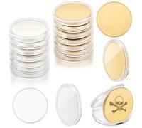 WEBEEDY 30 Blank Challenge Coin Gravure Blank Coin Métal Poinçonnage Blank Coin 40 mm Étiquette Ronde avec Boîte de Protection Acrylique Pièce à Côté Fileté pour Bricolage Artisanat or Argent