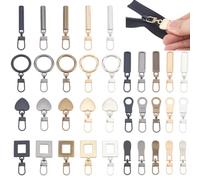 WEBEEDY 30 PSC 7 Styles Remplacement Tirette de Fermeture Éclair,Cœurs Cercles Carrés Onglets Métalliques avec Tête de Fermeture Éclair Détachable pour Bagages,Sacs,Porte-Monnaie,Vêtements(5 Couleurs)