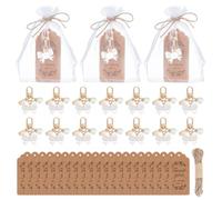 WEBEEDY 30 Set Pearl Bow Chaîne harme Bowknot mignon Chaîne vec Tag, sac Organza et corde de chanvre Souvenirs de fête de mariage Merci Chaînes-clés pour les charmes de sac de baptême