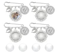 WEBEEDY 4 Ensemble de breloques Photo de Bouquet de Mariage en Argent Souvenir de Mariage avec Aile D'Ange Personnalisée Épingle de Boutonnière pour le Marié la Mariée Anniversaire Décoration de Noël