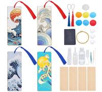 WEBEEDY 4 Ensemble de Marque Pages Cloisonne DIY Vagues pour Adultes Kit Complet de Cloisonné Émaillé Coucher de Soleil Sur Océan avec Tout les Accessoires et Instructions pour les Amateurs de Livres