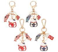 WEBEEDY 4 Modèles de Porte-clés Chat Chanceux Porte-clés Chat Chanceux Maneki Neko avec Poisson Porte-clés Chat Chanceux Beckoning pour Sac à Main Portefeuille Porte-clés Cadeau de Nouvel,8.5cm,11.5cm