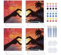 WEBEEDY 4 Pack Pre Dessiné toile à peindre pour les adultes amour et coucher de soleil thème peinture et Sip Kit avec cadre,20x25cm toile de peinture avec dessin prêt à peindre pour date nuit de fête