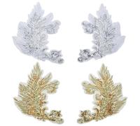 WEBEEDY 4 PCS 2 Paire Sequin Phoenix Brodé Patchs à Coudre Patche Style Ancien Phoenix Plume de Paon Appliqué pour Robe de Mariée Vêtements (Blanc Argent et Or)