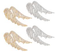 WEBEEDY 4 Pcs Ailes D'Ange Broches Ailes de Plume Broches en Pierre de Rhin pour Femmes Hommes Épingles de Revers en Alliage Épingles Décoratives pour Vêtements Costumes Pulls, Doré/Argenté